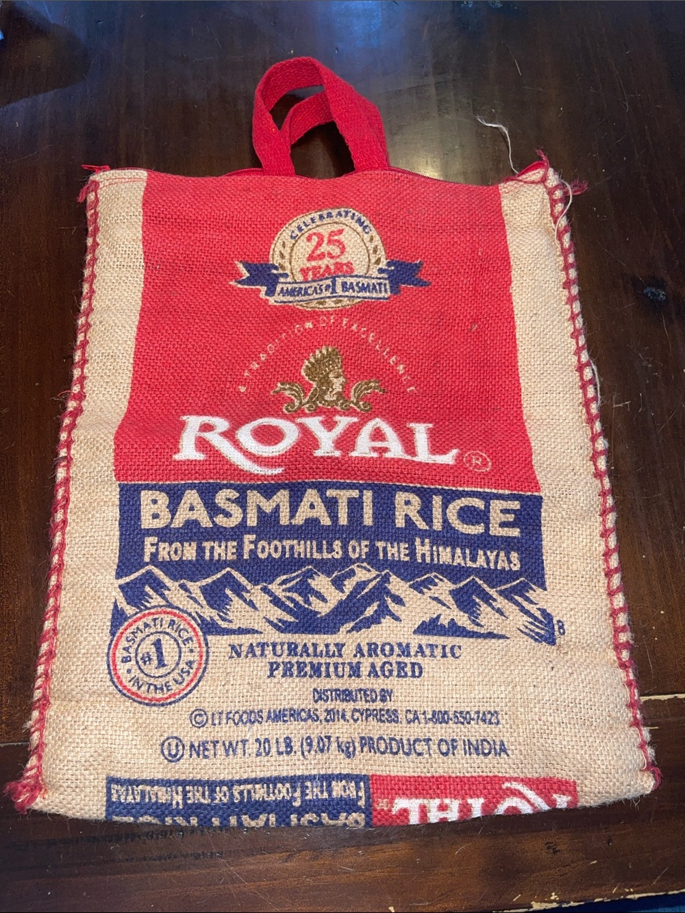 Royal Basmati Rice Jute Tote Bag in Red and Natural